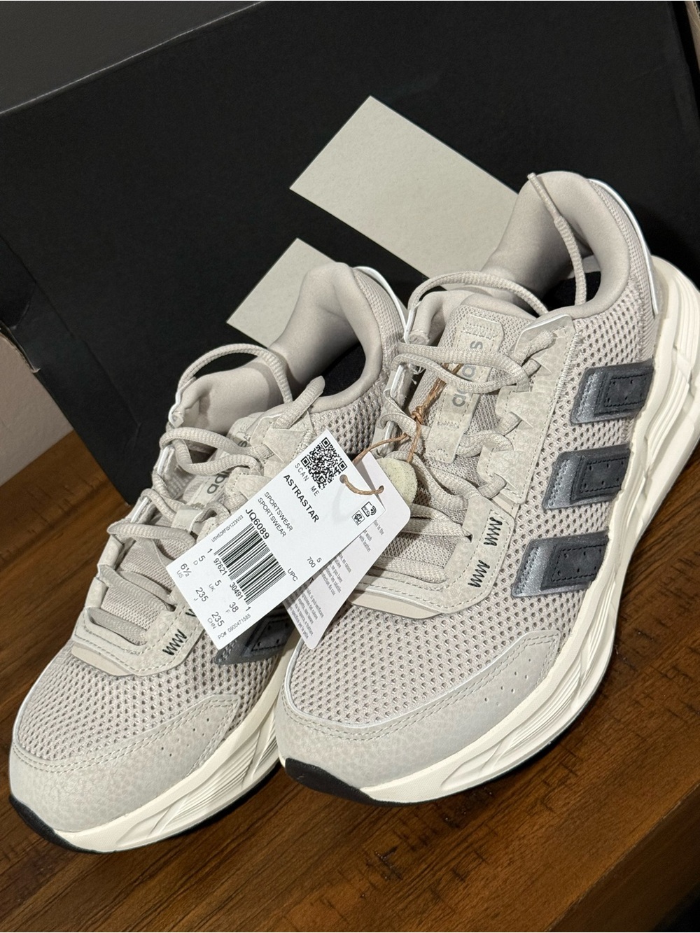 adidas Originals Women’s Light Beige Athletic Sneakers with Dark Gray Stripes